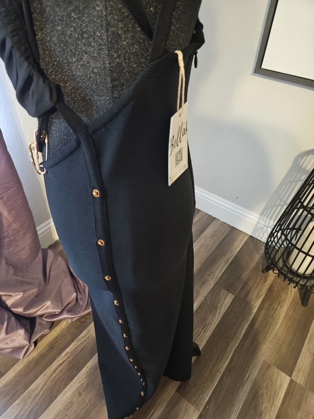 Asymmetrical Black Safety-Pin Detail Dress - Picture 5 of 7